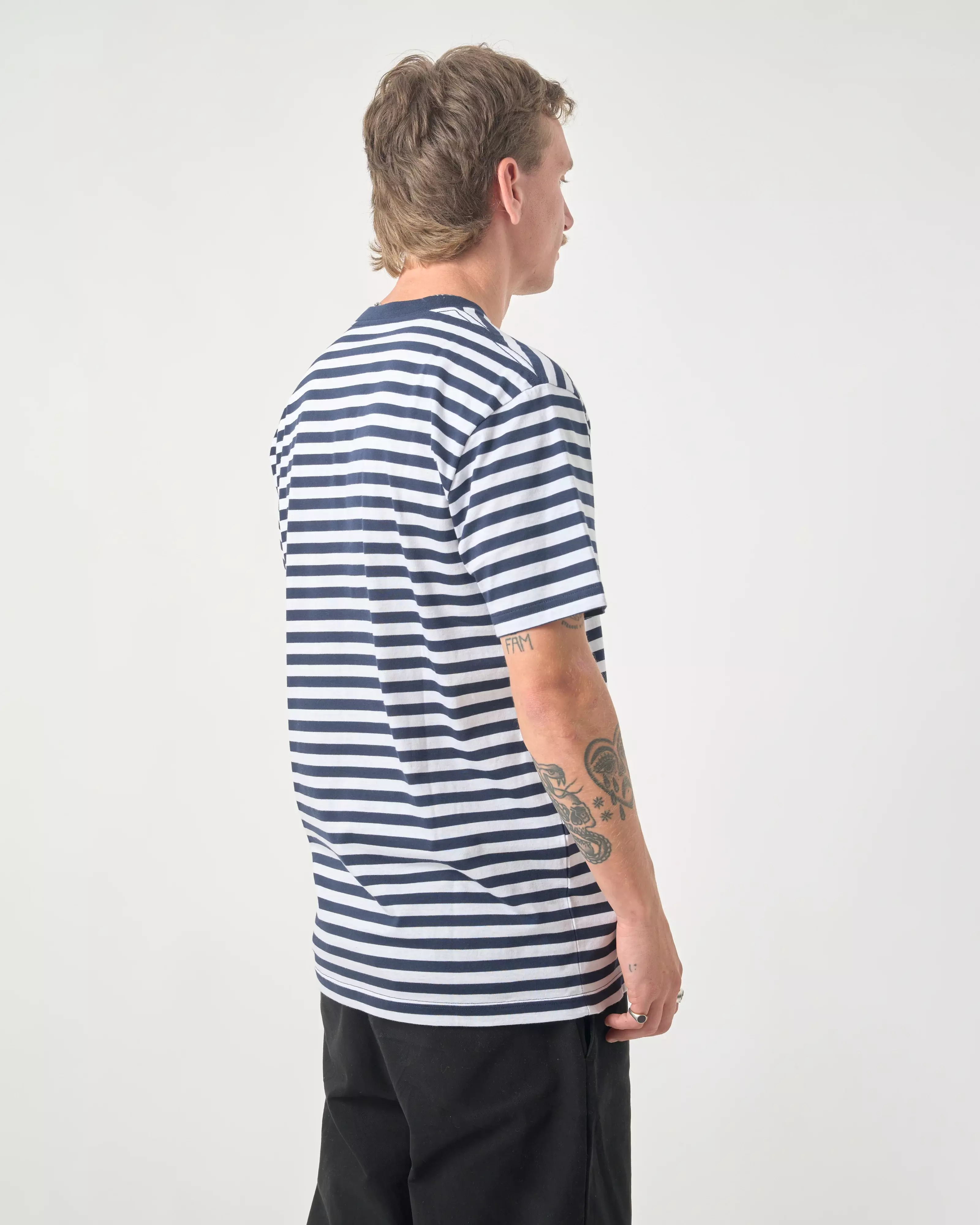 Cleptomanicx Basic Tee Ligull Stripe Regular Herren T-Shirt blau weiß